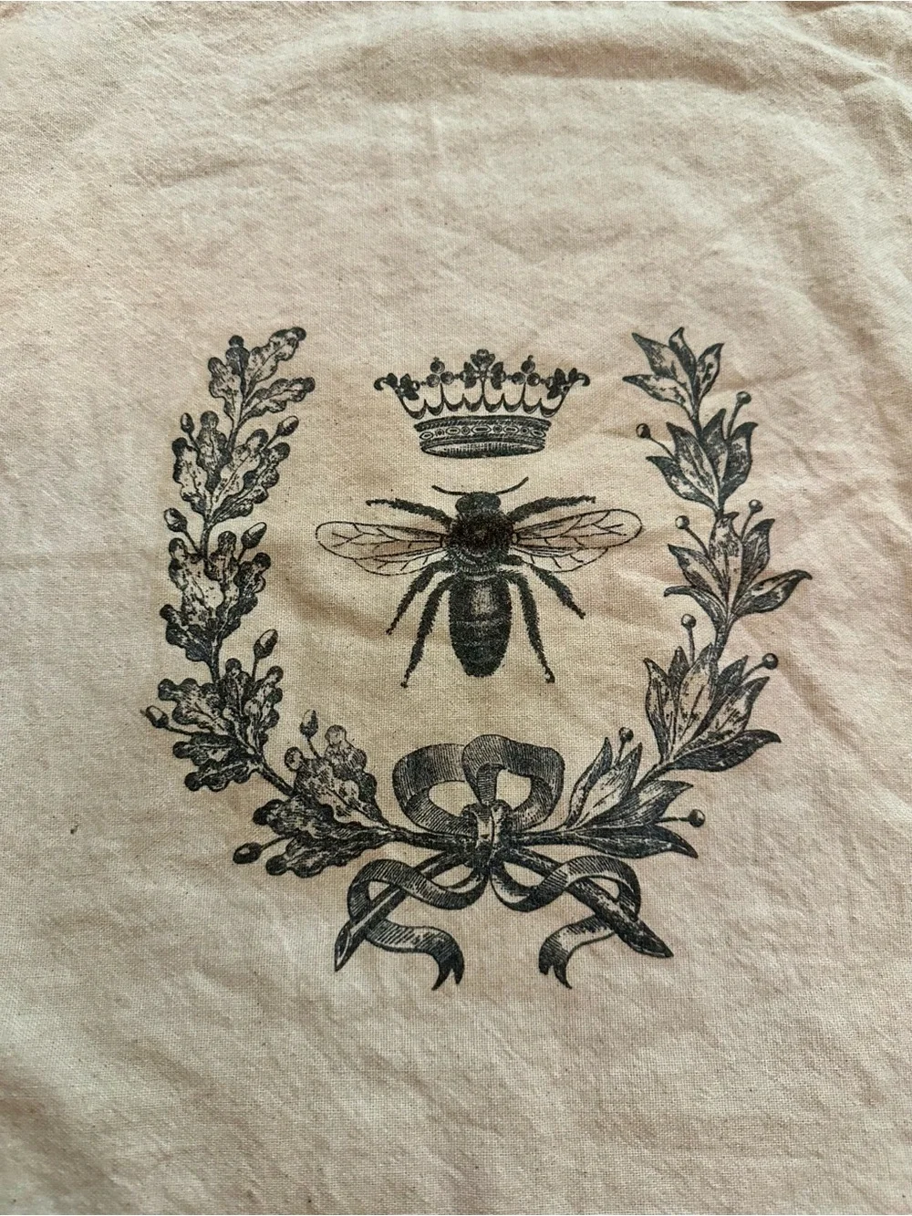Cream Decorative Bee Pillow Cover with Crown Motif